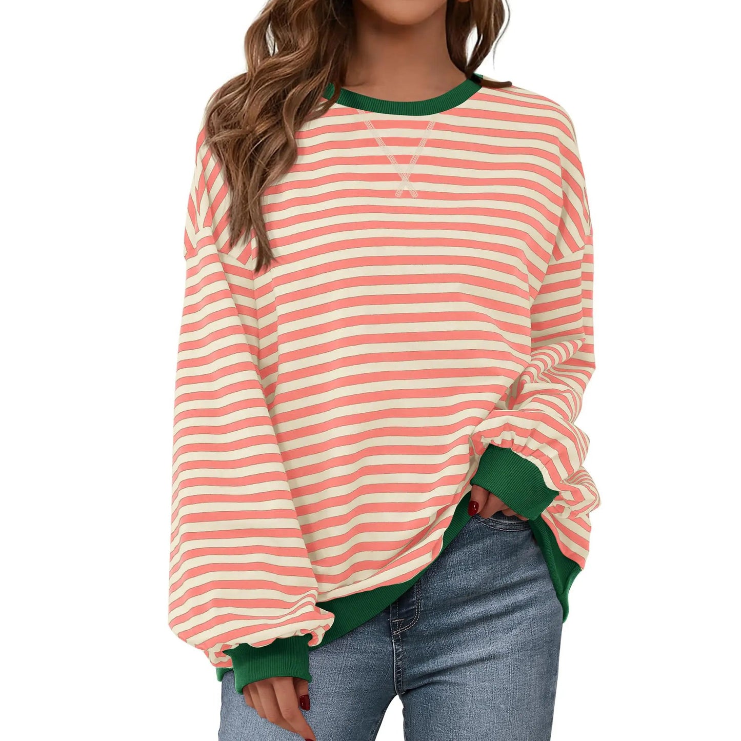 💗Women's Striped Hoodie Sweatshirt with Long Lantern Sleeves