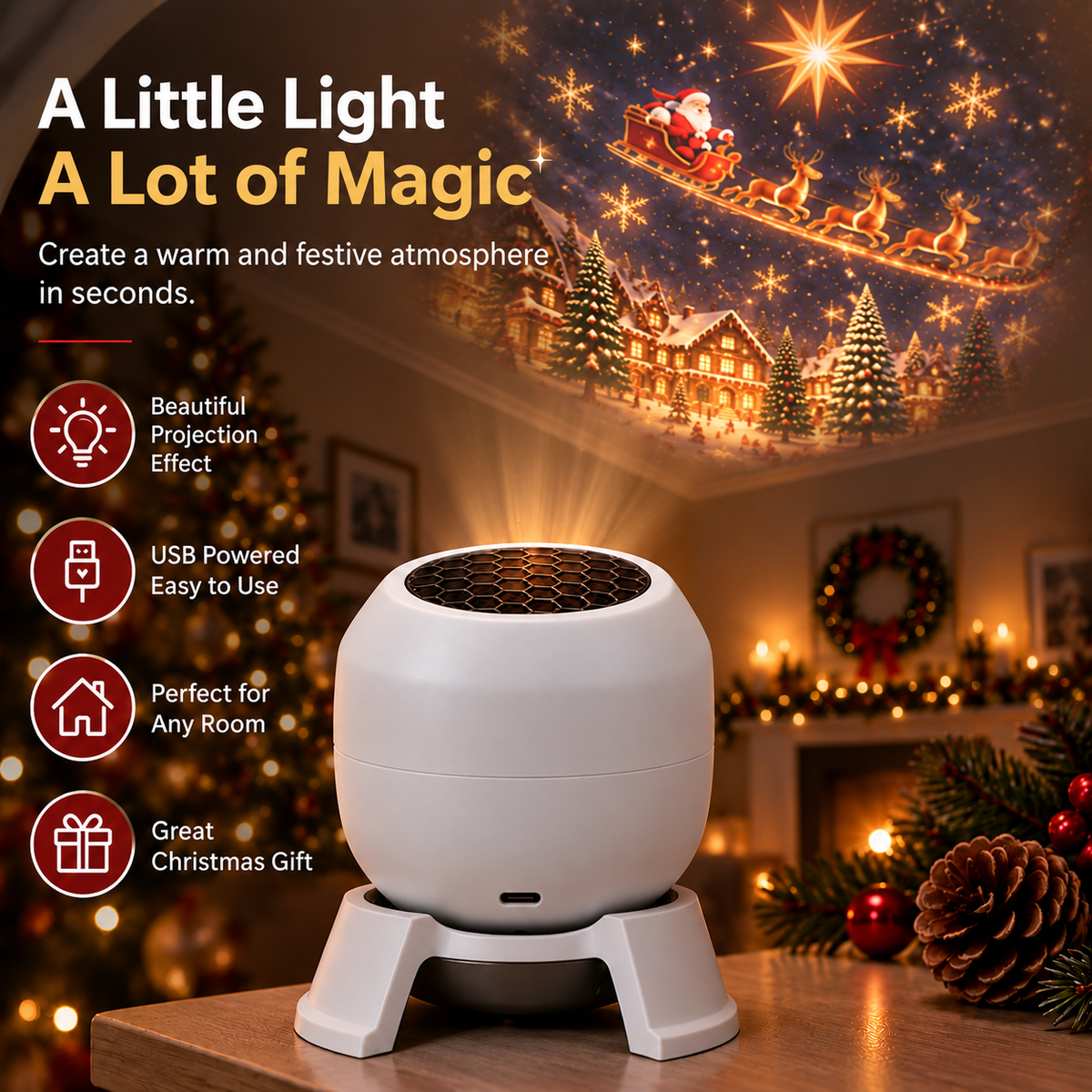🎄 Magical Christmas Projection Night Light – Transform Any Room Into A Holiday Wonderland