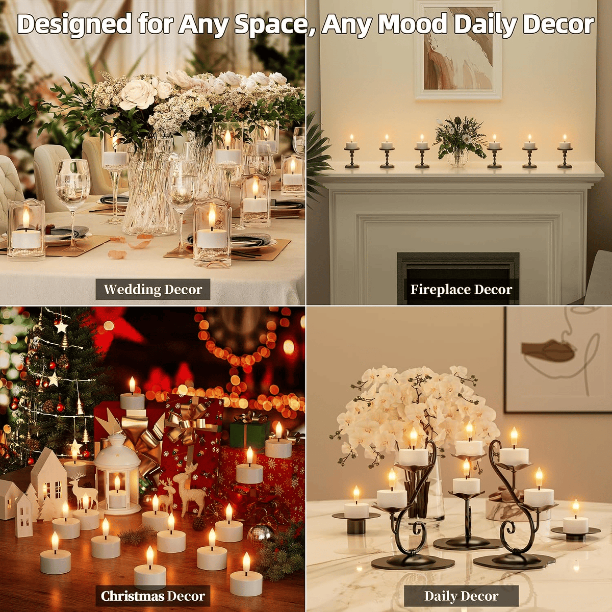 Rechargeable Flameless LED Tea Lights, Charging Station & Remote Included, Flickering Fake Candles, Safe No Flame Candle for Home, Wedding, Festival & Emergency Lighting