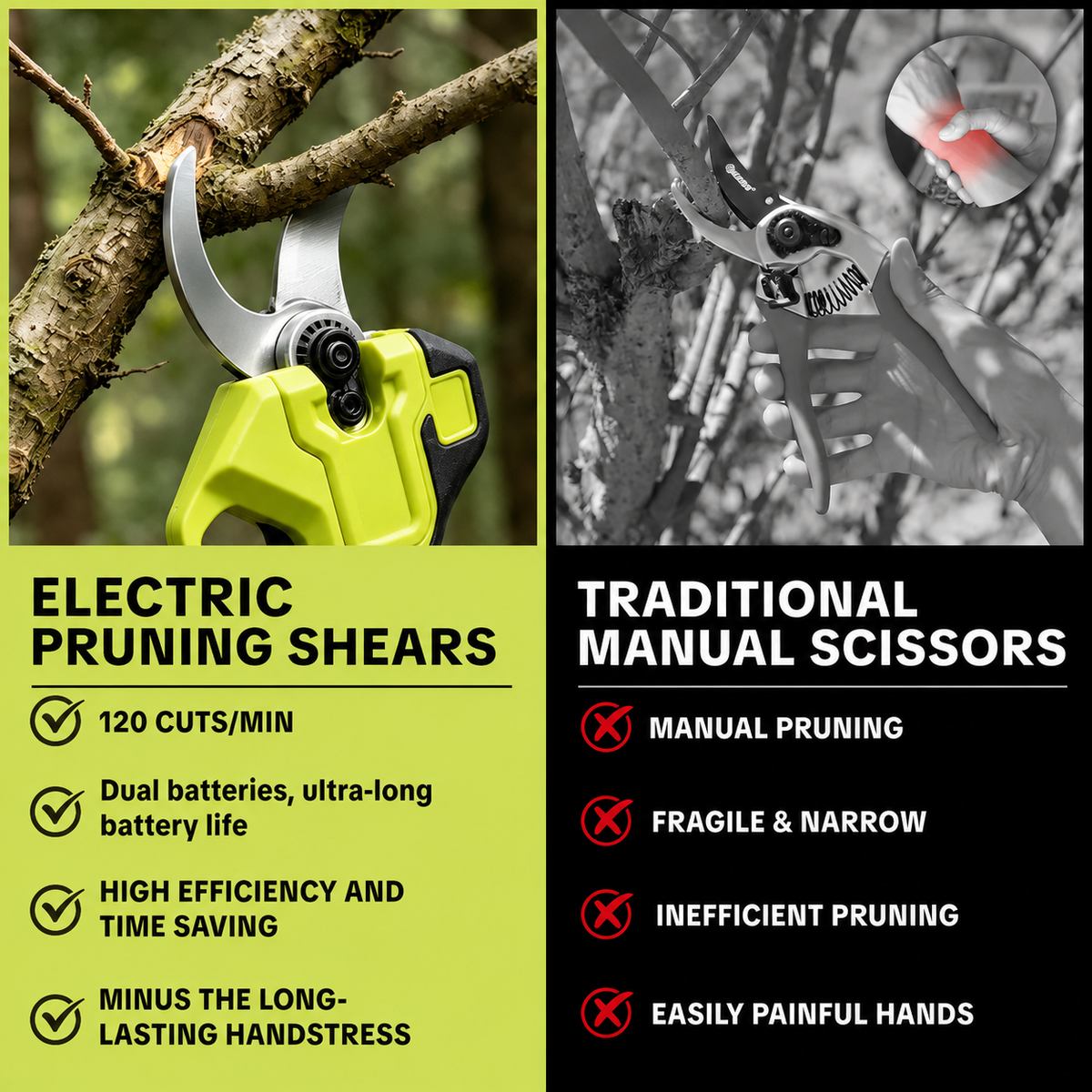 Cordless pruning shears trimming shrubs