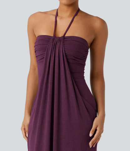 Trovehand Hourglass Bodycon Halter Tie Maxi Dress with Pockets