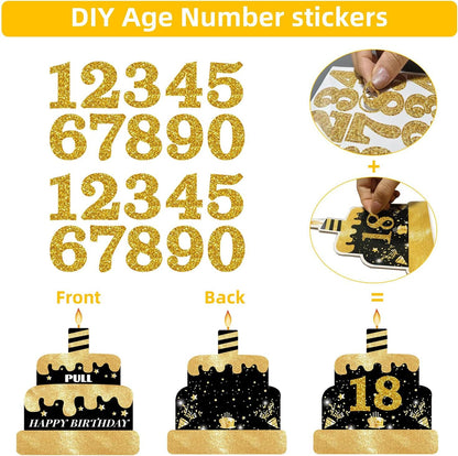 Birthday Money Box for Cash Gift with DIY Stickers，A Surprising Money Gift Box with Pull-Out Happy Birthday Card & 50 Cash Bags, Ideal Gift for Men, Women All Ages