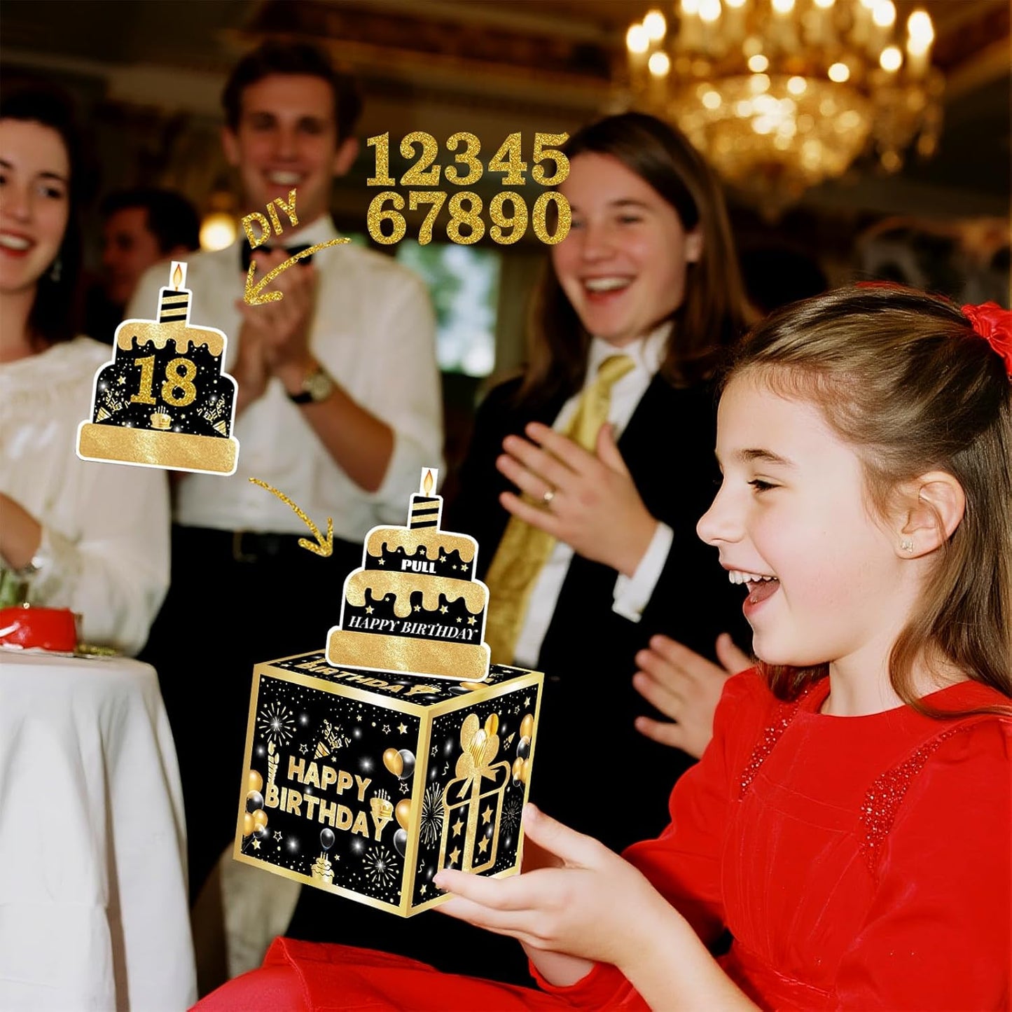 Birthday Money Box for Cash Gift with DIY Stickers，A Surprising Money Gift Box with Pull-Out Happy Birthday Card & 50 Cash Bags, Ideal Gift for Men, Women All Ages