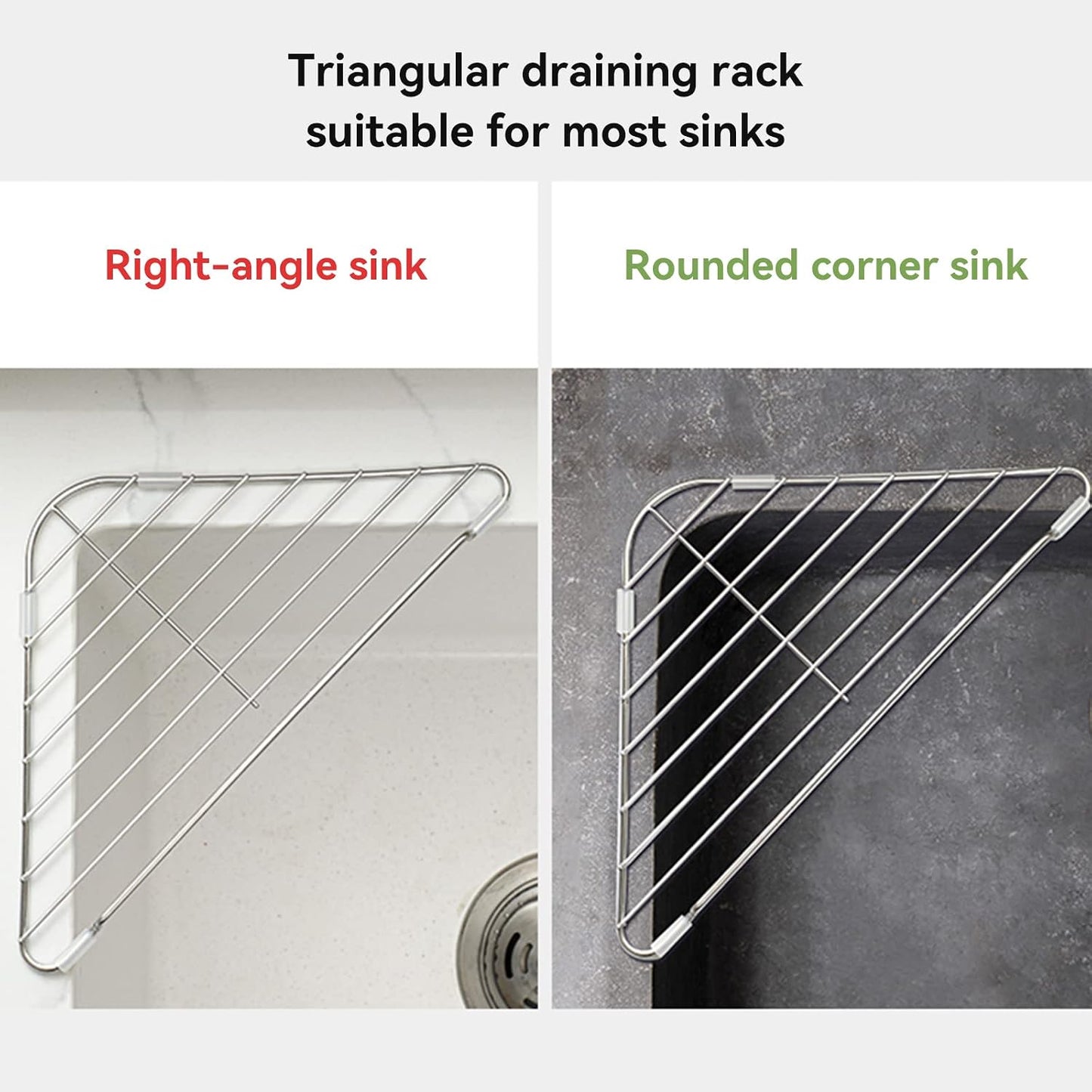 2PCS Stainless Steel Corner Sink Shelf with Triangular Open Wire Rack Design, Drainage and Raised Side✨