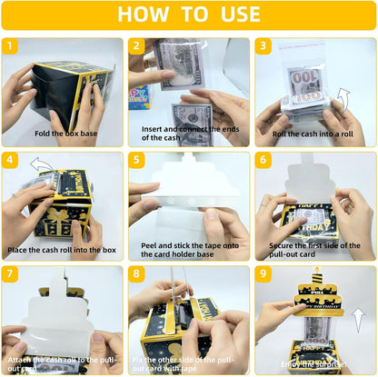 Birthday Money Box for Cash Gift with DIY Stickers，A Surprising Money Gift Box with Pull-Out Happy Birthday Card & 50 Cash Bags, Ideal Gift for Men, Women All Ages