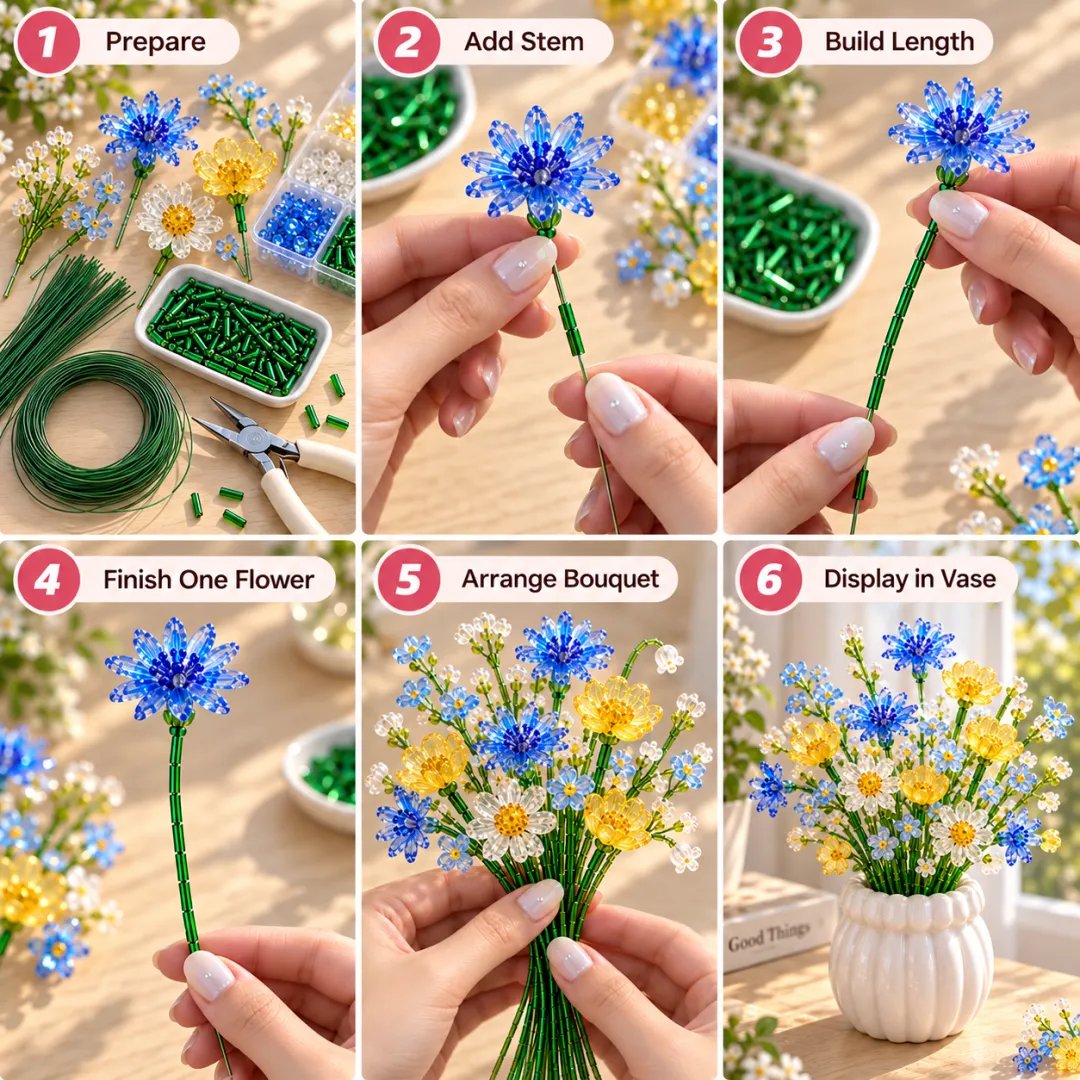 🌸 DIY Beaded Wildflower Bouquet Kit – Handmade Crystal Flower Craft Set