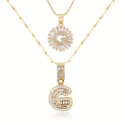 2pc 14k Diamond Letter Initial Necklaces