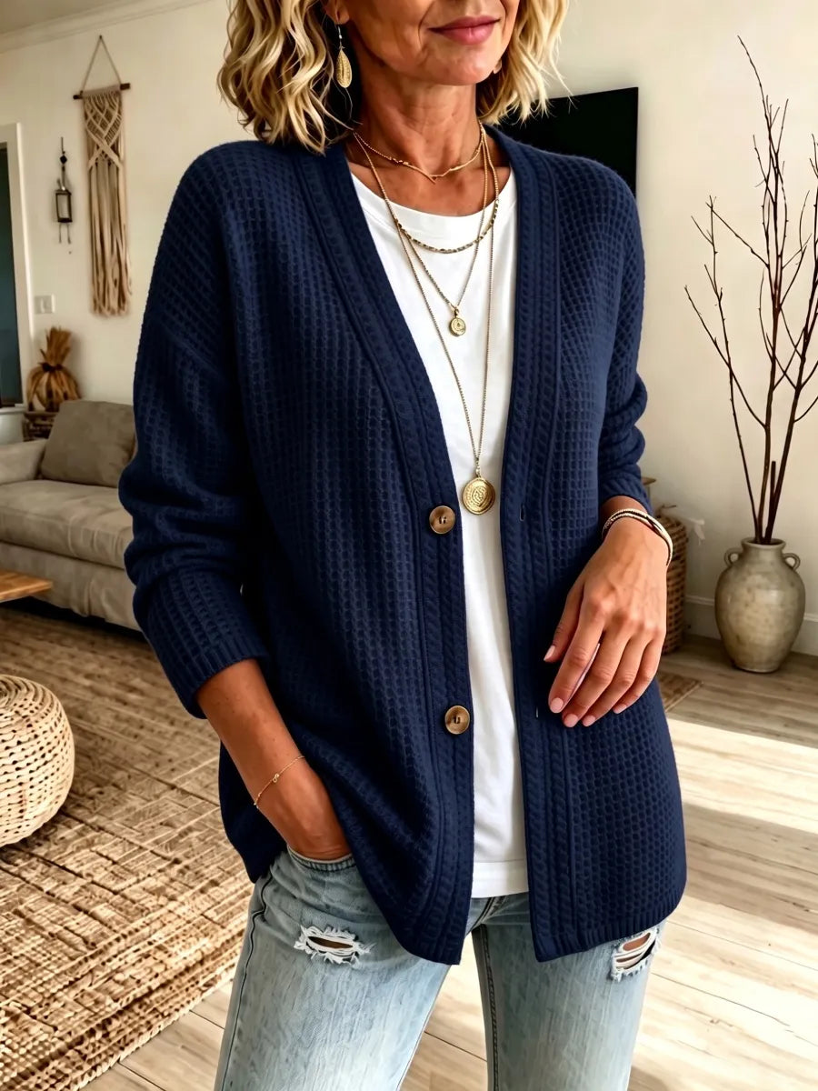 CLEARANCE SALE🔥 Women's Waffle Knit Button-Down Cardigan Sweater