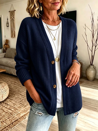 CLEARANCE SALE🔥 Women's Waffle Knit Button-Down Cardigan Sweater