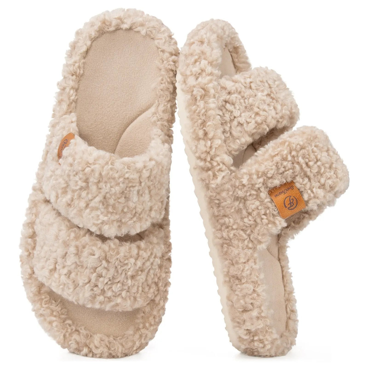 Women's Fuzzy Open-Toe Slippers – Stylish Classic Slides with Soft Memory Foam, Non-Slip Rubber Sole, Perfect Cozy Footwear ,Girl Fur Flipflop Walking Shoes Fluffy Modern Sleeper Slip On Clog