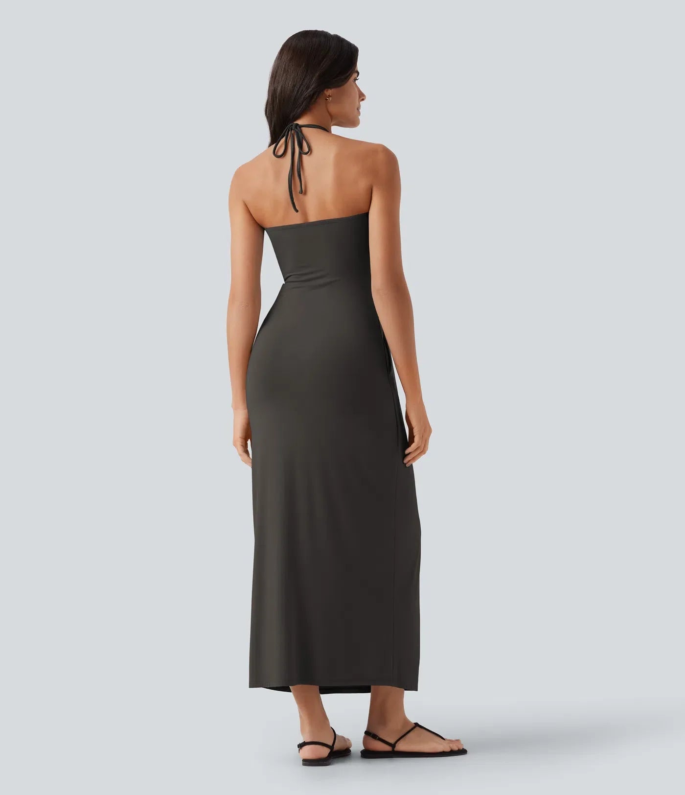 Trovehand Hourglass Bodycon Halter Tie Maxi Dress with Pockets