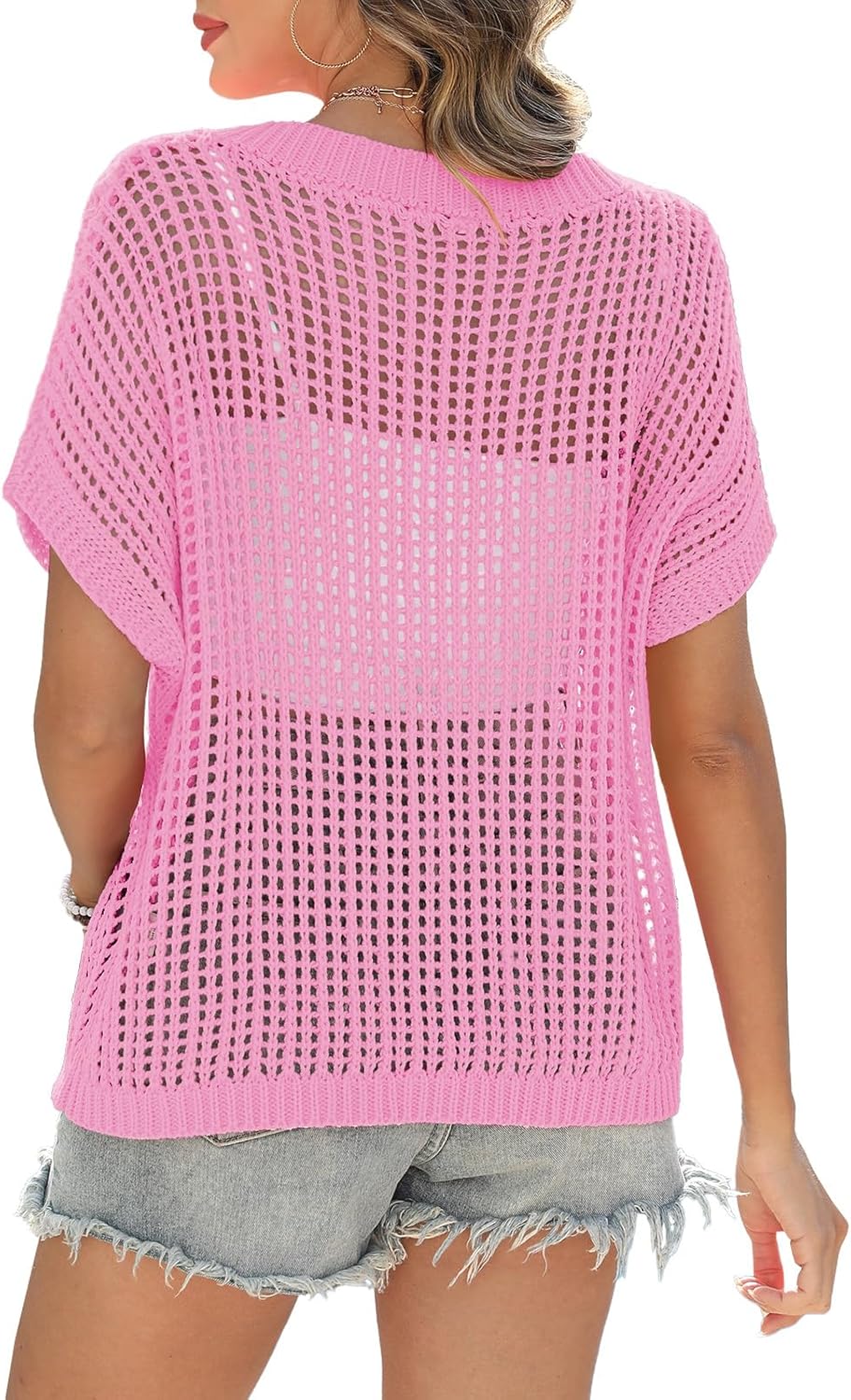 Short Sleeve Casual Crochet Knit Tops – Lightweight Summer Knit Crop Top（Buy 2 Free Shipping）