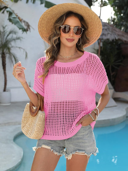 Short Sleeve Casual Crochet Knit Tops – Lightweight Summer Knit Crop Top（Buy 2 Free Shipping）