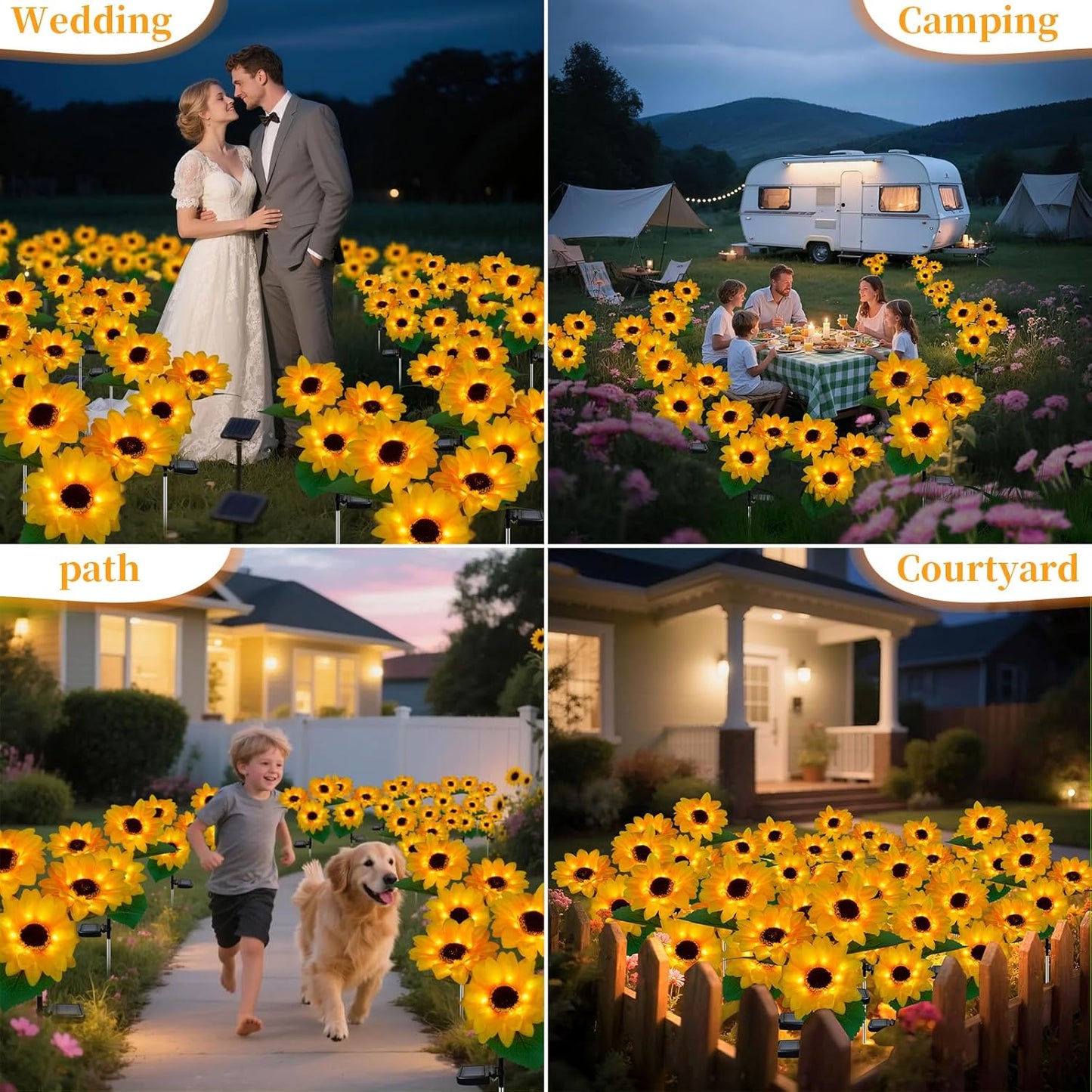 Sunflower lights in outdoor decorating scenes