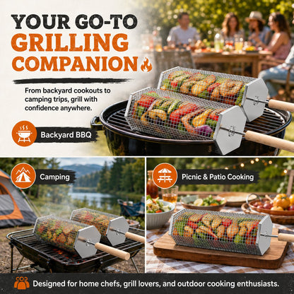 🍢 Rolling Grill Baskets | No More Burnt Veggies - Grill Perfectly Every Time! 🔥