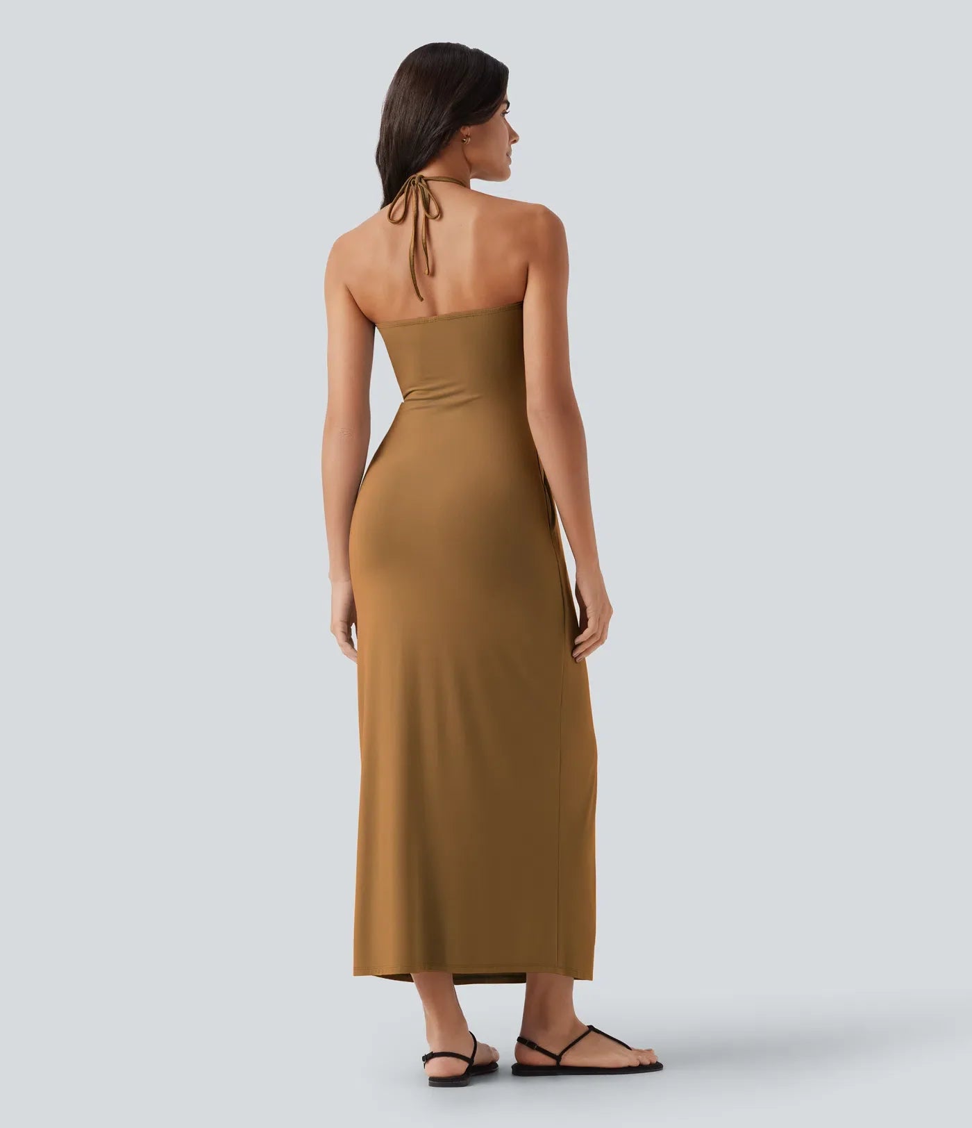 Trovehand Hourglass Bodycon Halter Tie Maxi Dress with Pockets