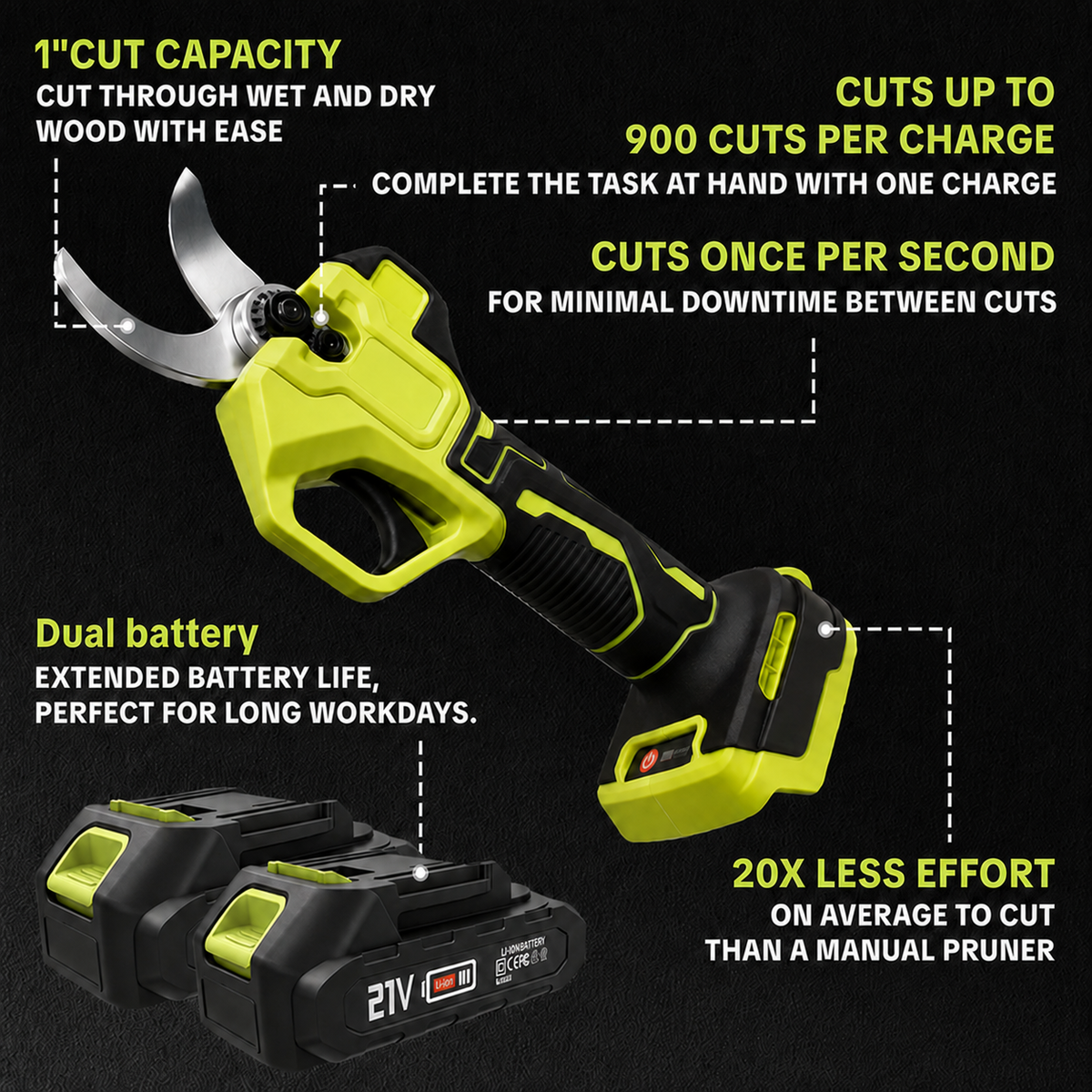 Electric pruner positioned on a garden branch