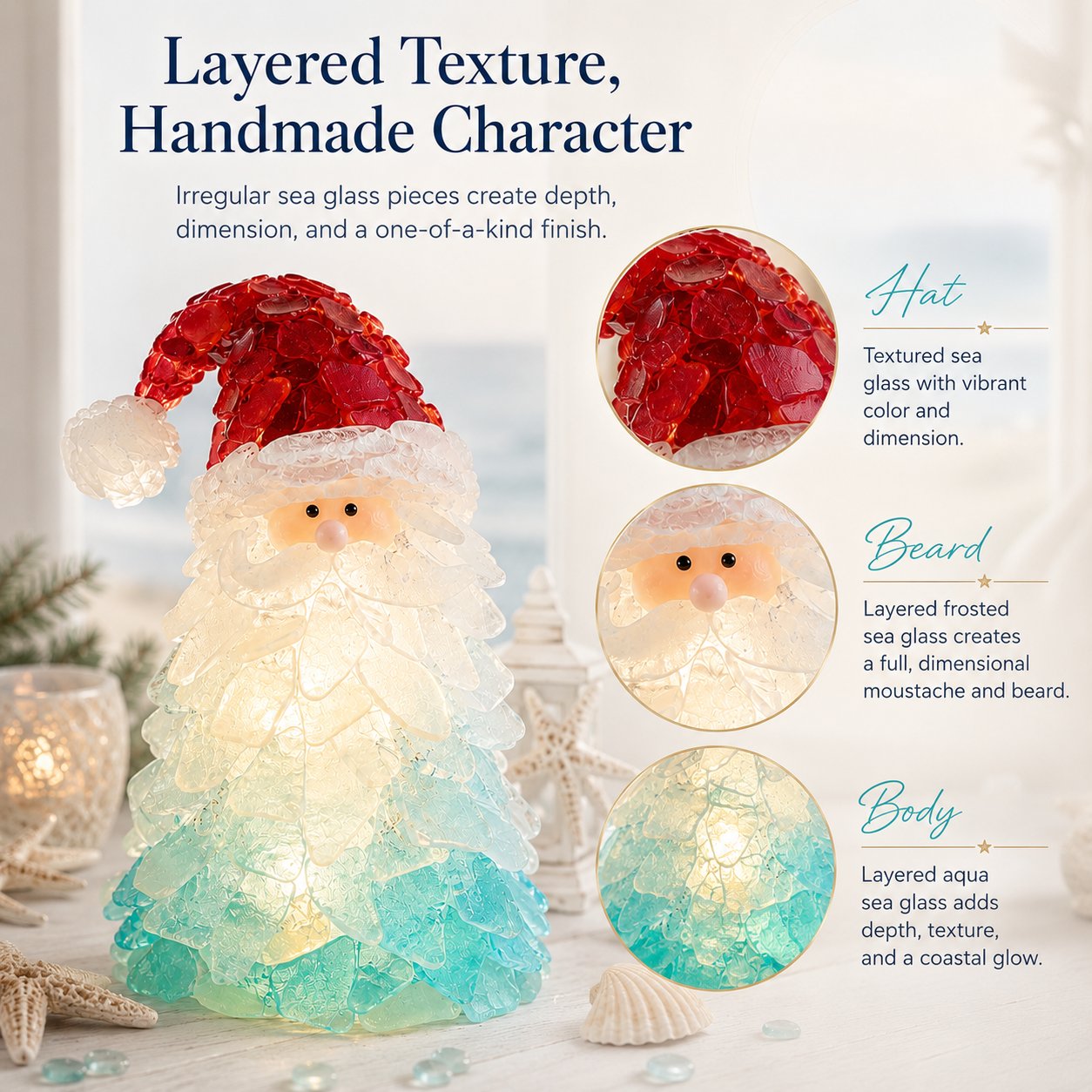 🔥Last Day 49% OFF – 🎅 Beginner-Friendly DIY Lighted Sea Glass Santa Christmas Decor Kit