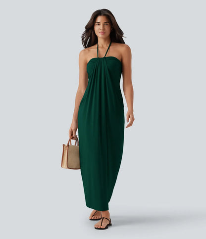Trovehand Hourglass Bodycon Halter Tie Maxi Dress with Pockets