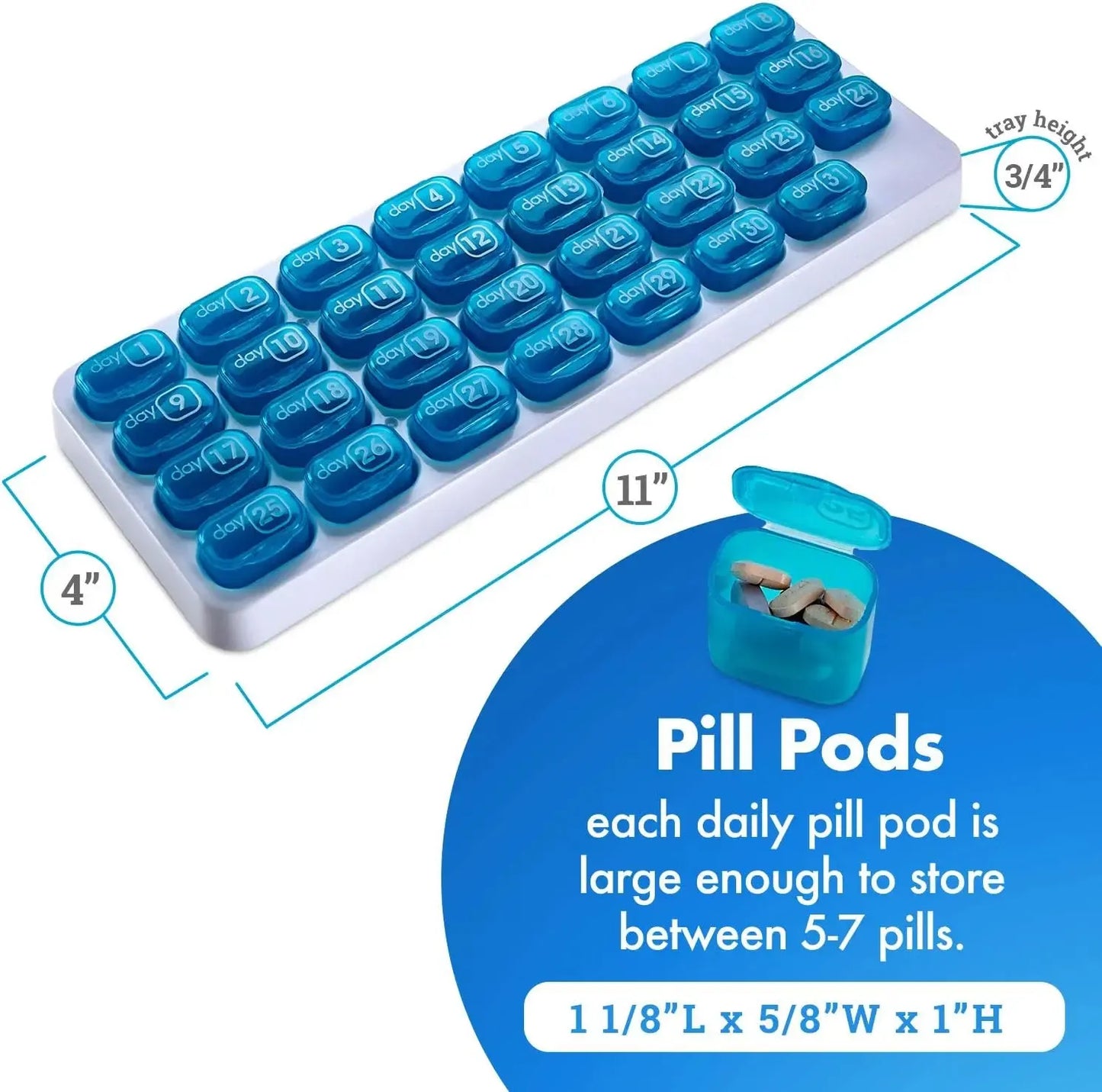🔥✨31-Day Monthly Pill Box: Easy-Open Lids, Removable Pods, Date Reminder, Travel Case