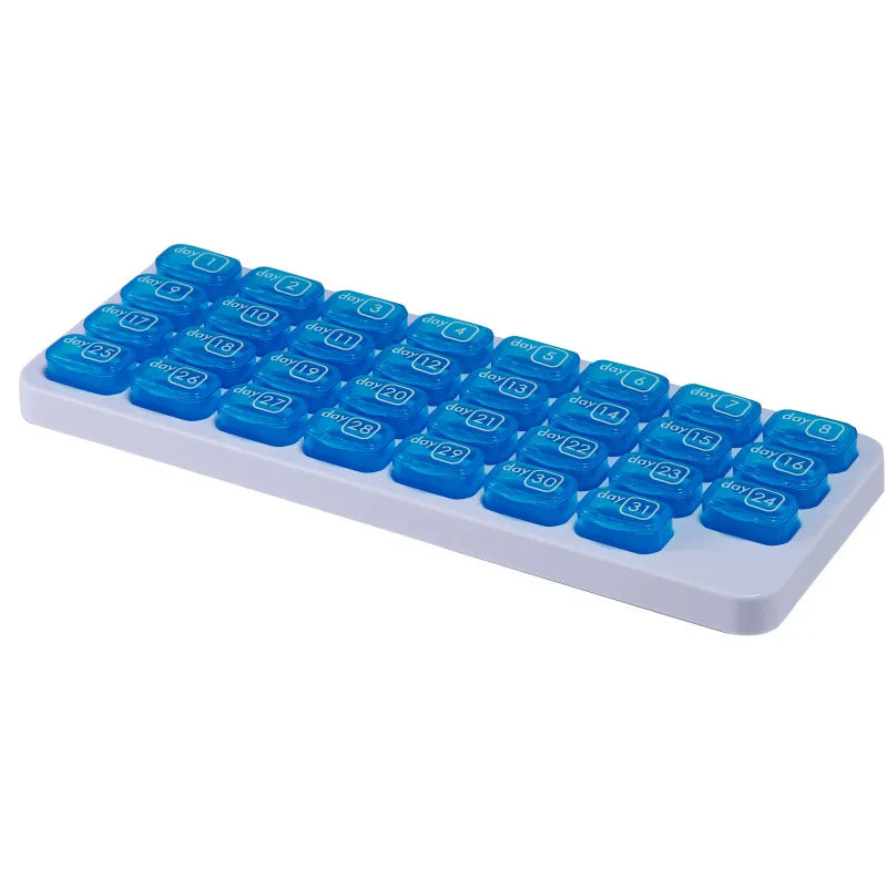 🔥✨31-Day Monthly Pill Box: Easy-Open Lids, Removable Pods, Date Reminder, Travel Case