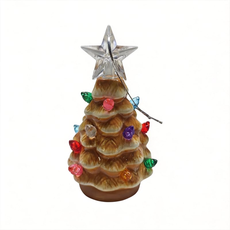 Mini 4.5-inch retro LED ceramic Christmas tree (lighted)—suitable for holiday decor or as a gift