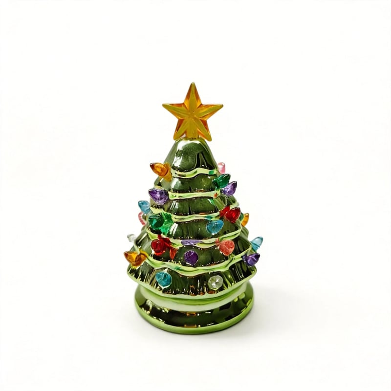 Mini 4.5-inch retro LED ceramic Christmas tree (lighted)—suitable for holiday decor or as a gift