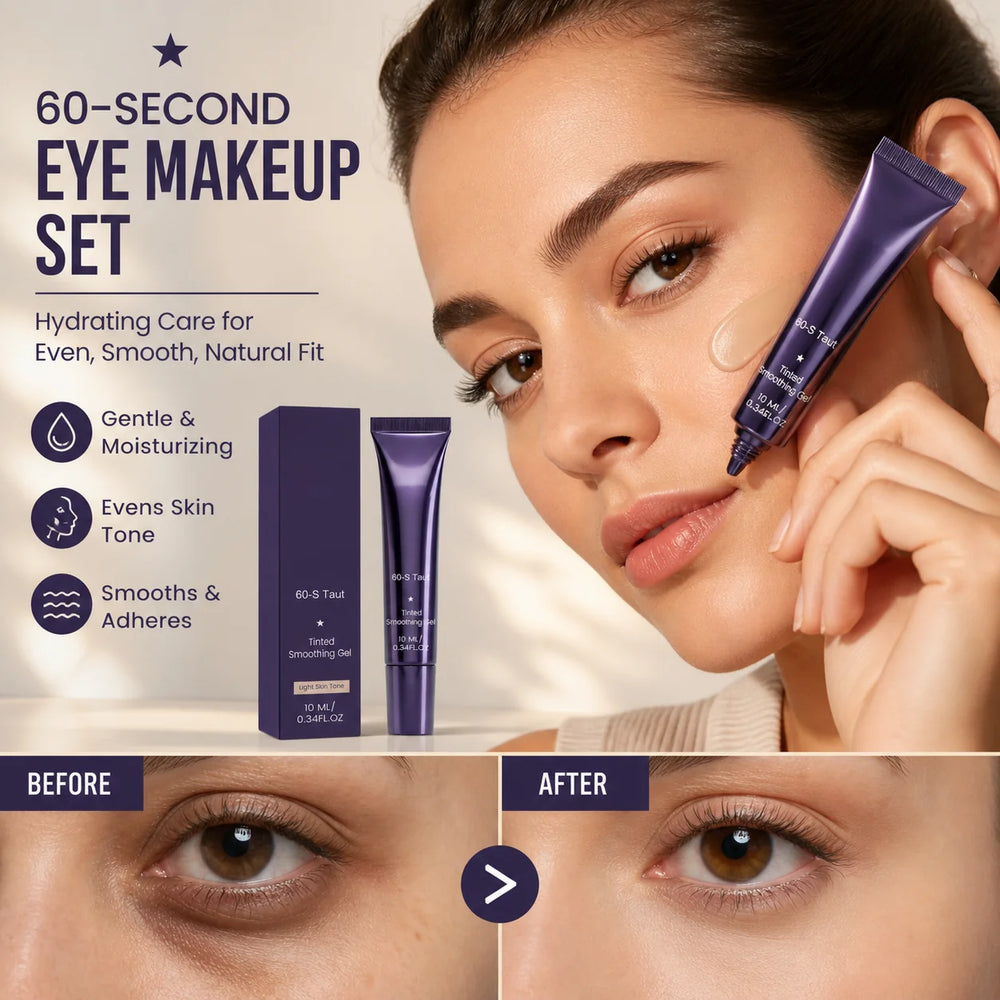 60-second tinted eye makeup gel with beauty application and before-after comparison