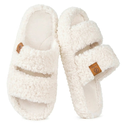Women's Fuzzy Open-Toe Slippers – Stylish Classic Slides with Soft Memory Foam, Non-Slip Rubber Sole, Perfect Cozy Footwear ,Girl Fur Flipflop Walking Shoes Fluffy Modern Sleeper Slip On Clog