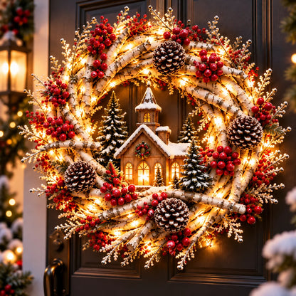 🔥 LAST DAY 49% OFF 🔥 Snowy Birch Cardinal Wreath™ – Lighted Christmas Door Wreath with Paired Red Cardinals, Berries & Pinecones ❤️🎄✨