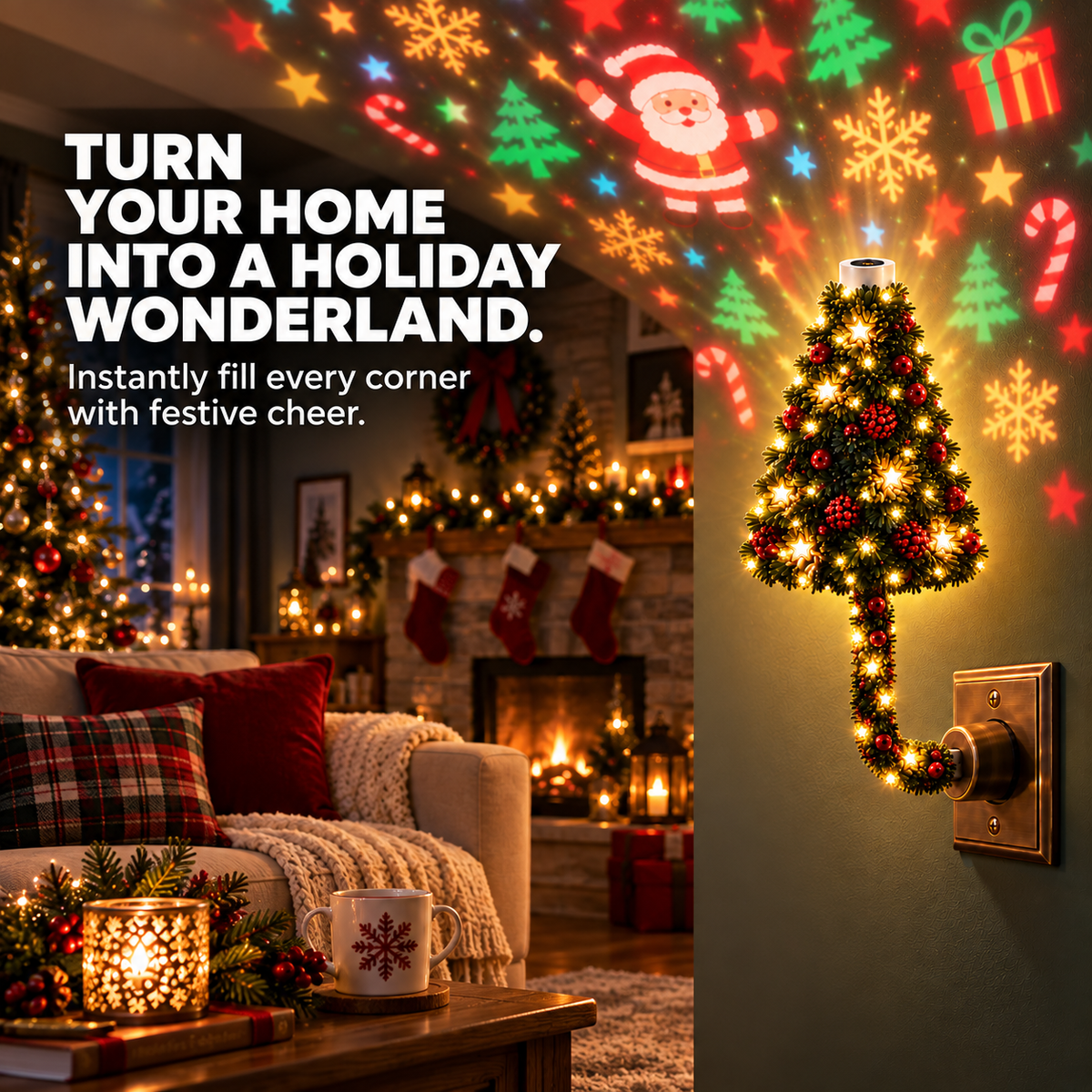 🎄 Plug-In Christmas Tree Projection Night Light – Instant Holiday Room Decor