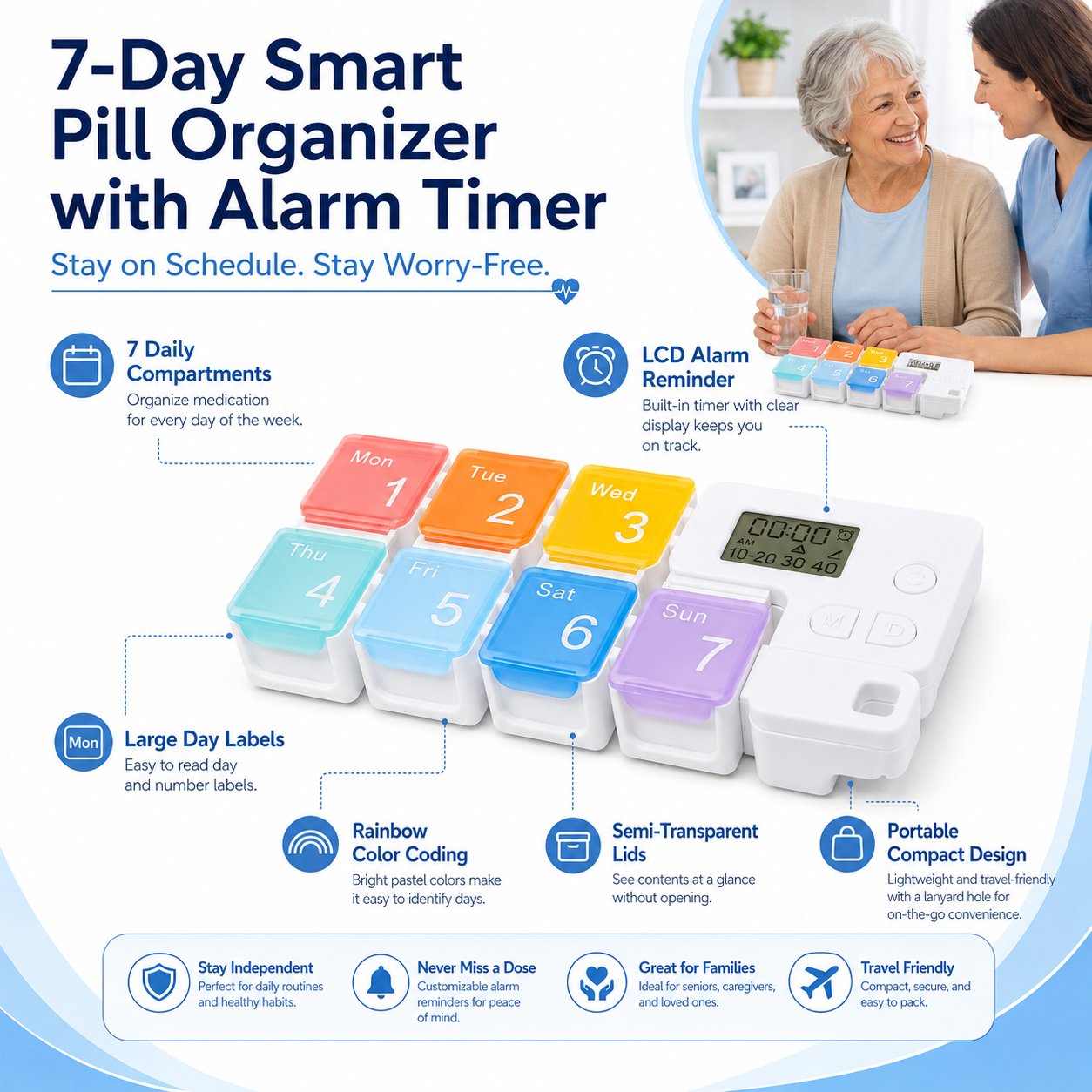 7-Day Smart Pill Organizer with Alarm