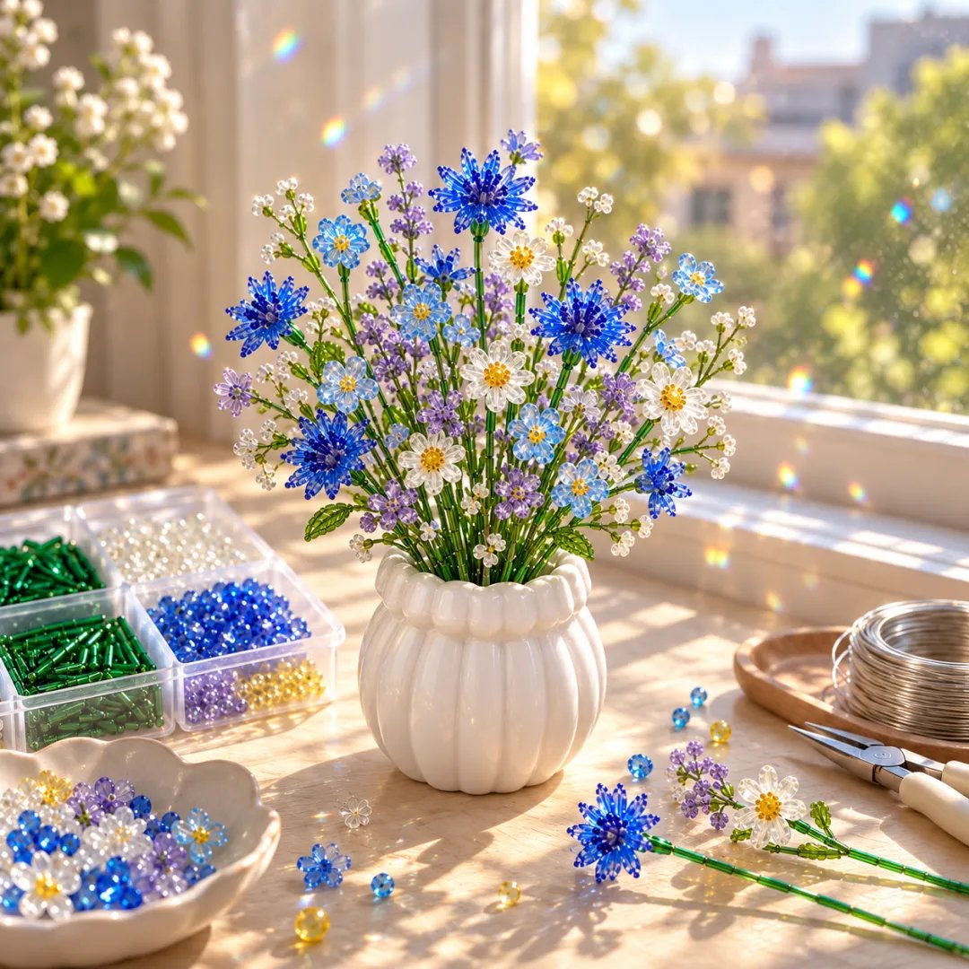 🌸 DIY Beaded Wildflower Bouquet Kit – Handmade Crystal Flower Craft Set