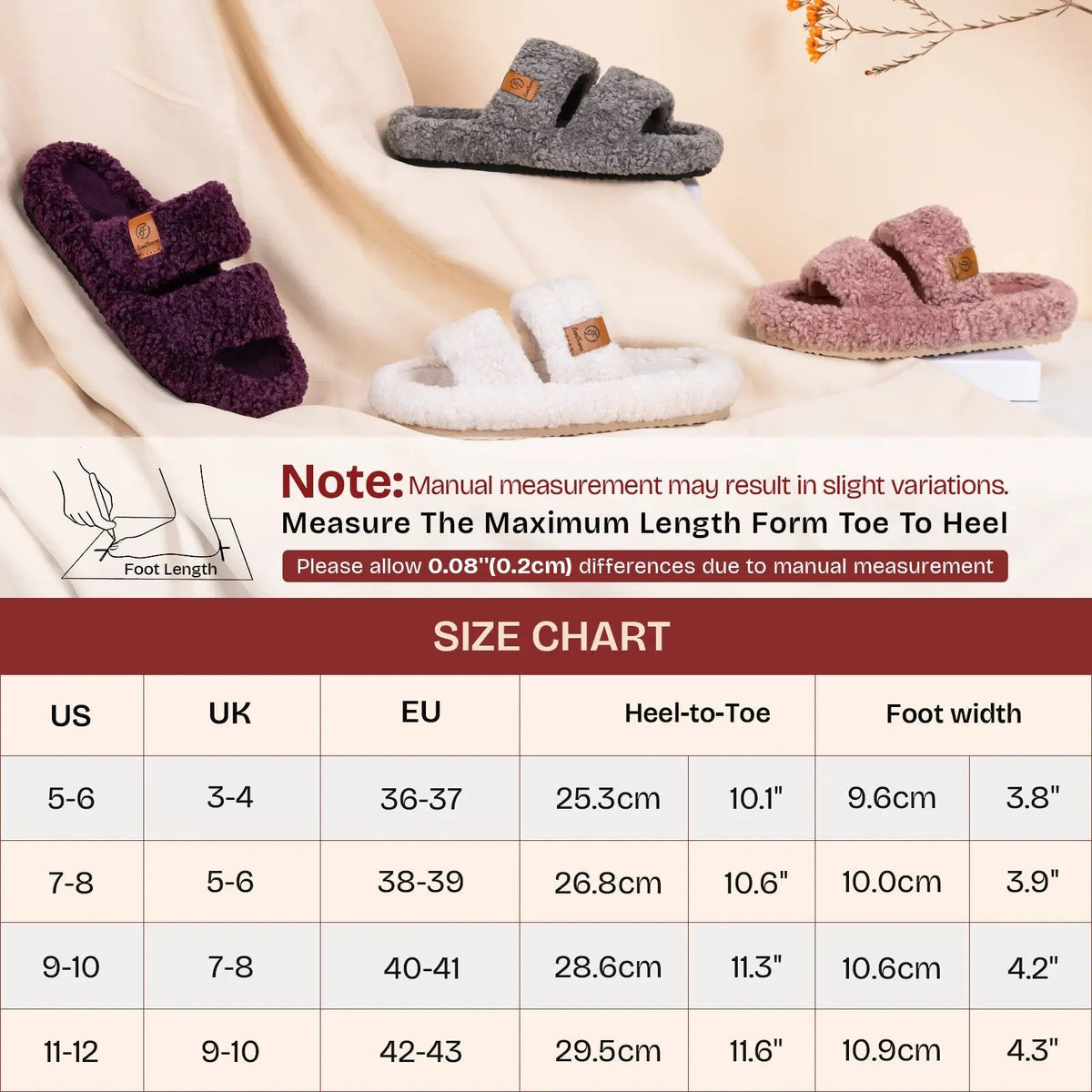 Women's Fuzzy Open-Toe Slippers – Stylish Classic Slides with Soft Memory Foam, Non-Slip Rubber Sole, Perfect Cozy Footwear ,Girl Fur Flipflop Walking Shoes Fluffy Modern Sleeper Slip On Clog