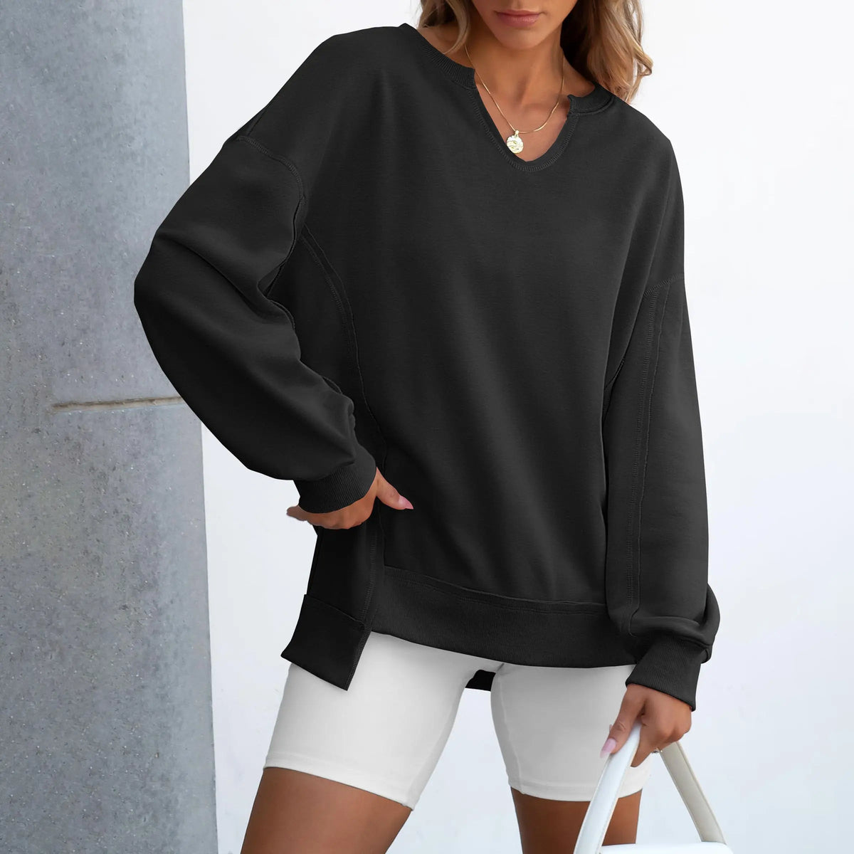 Womens Oversized Sweatshirt V Neck Long Sleeve Tunic Lightweight Pullover 2026 Winter Casual Tops Teen Girl Outfits