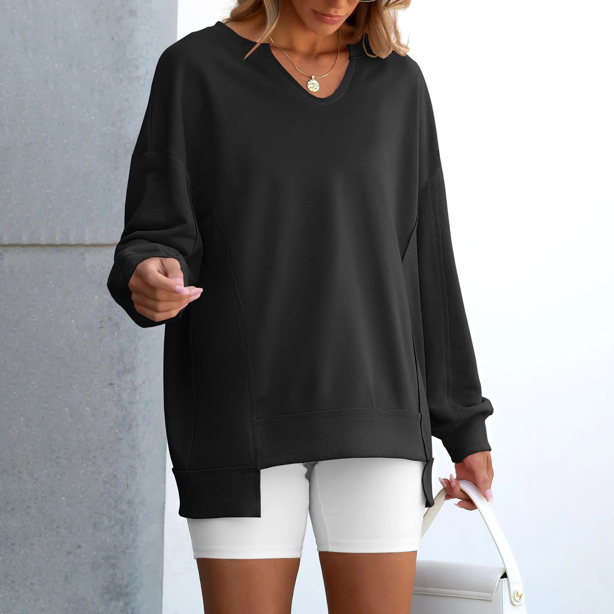 Womens Oversized Sweatshirt V Neck Long Sleeve Tunic Lightweight Pullover 2026 Winter Casual Tops Teen Girl Outfits