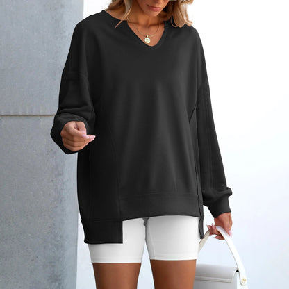 Womens Oversized Sweatshirt V Neck Long Sleeve Tunic Lightweight Pullover 2026 Winter Casual Tops Teen Girl Outfits