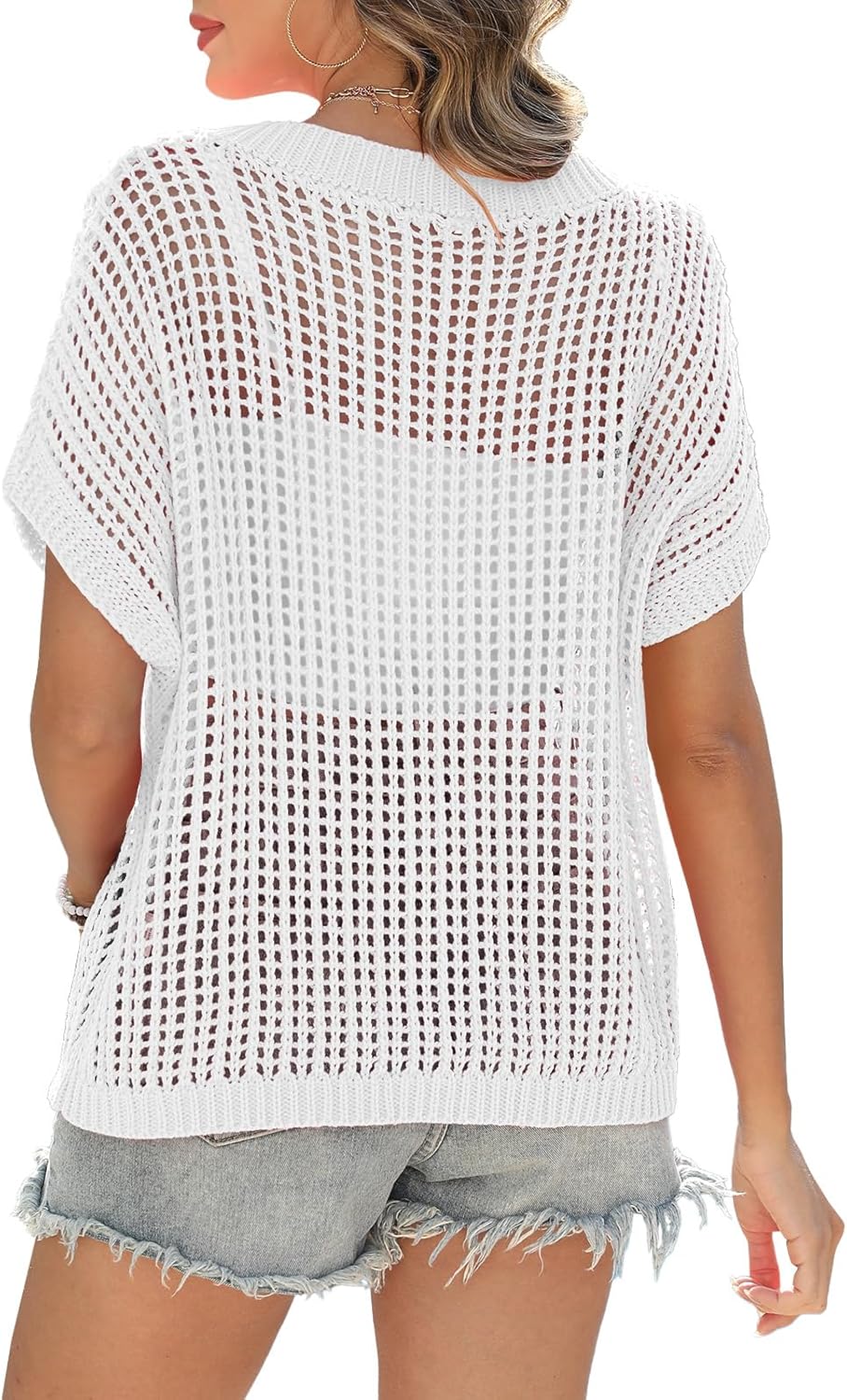 Short Sleeve Casual Crochet Knit Tops – Lightweight Summer Knit Crop Top（Buy 2 Free Shipping）
