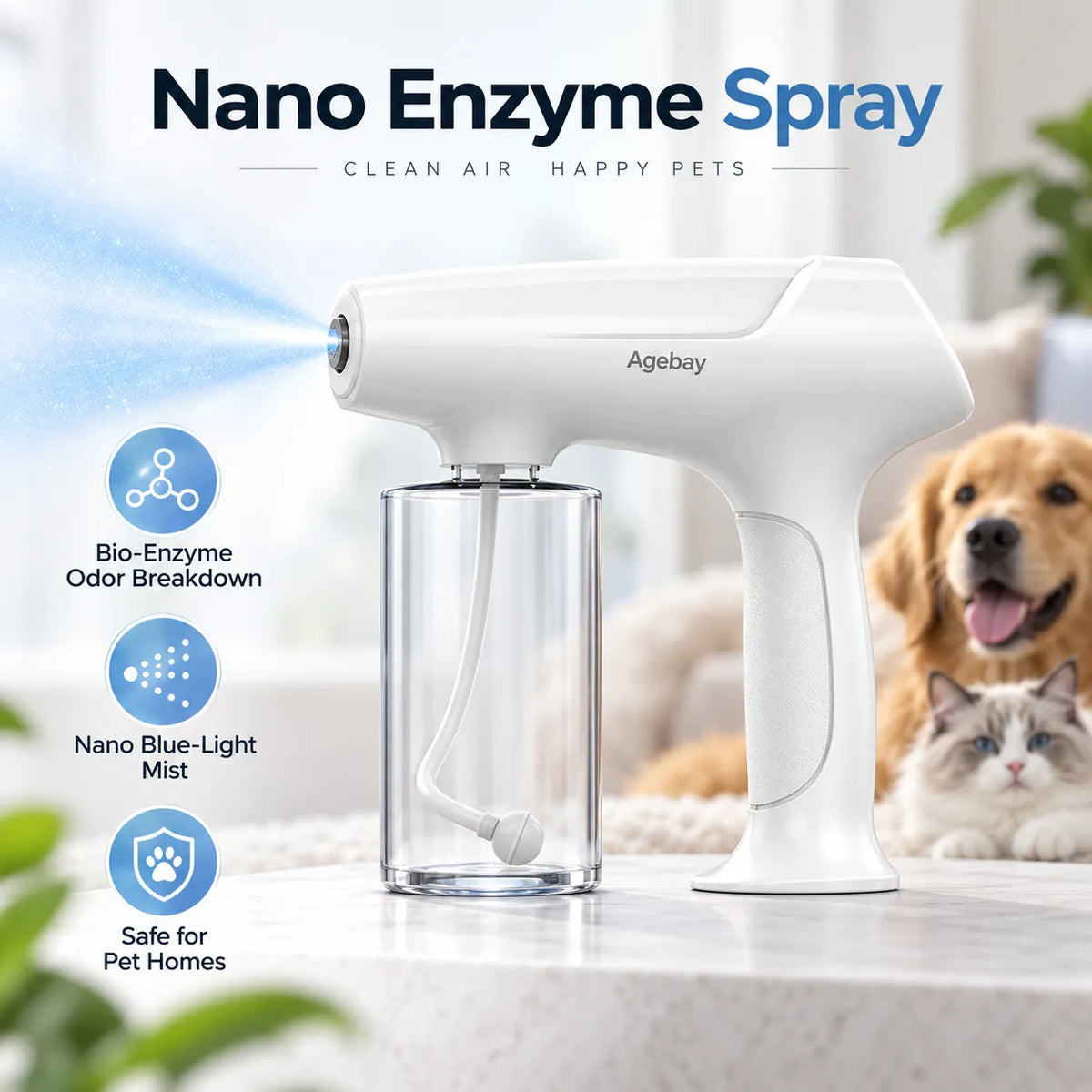 Bio-Enzymatic Pet Odor Eliminator & Nano Blue Light Sprayer Kit