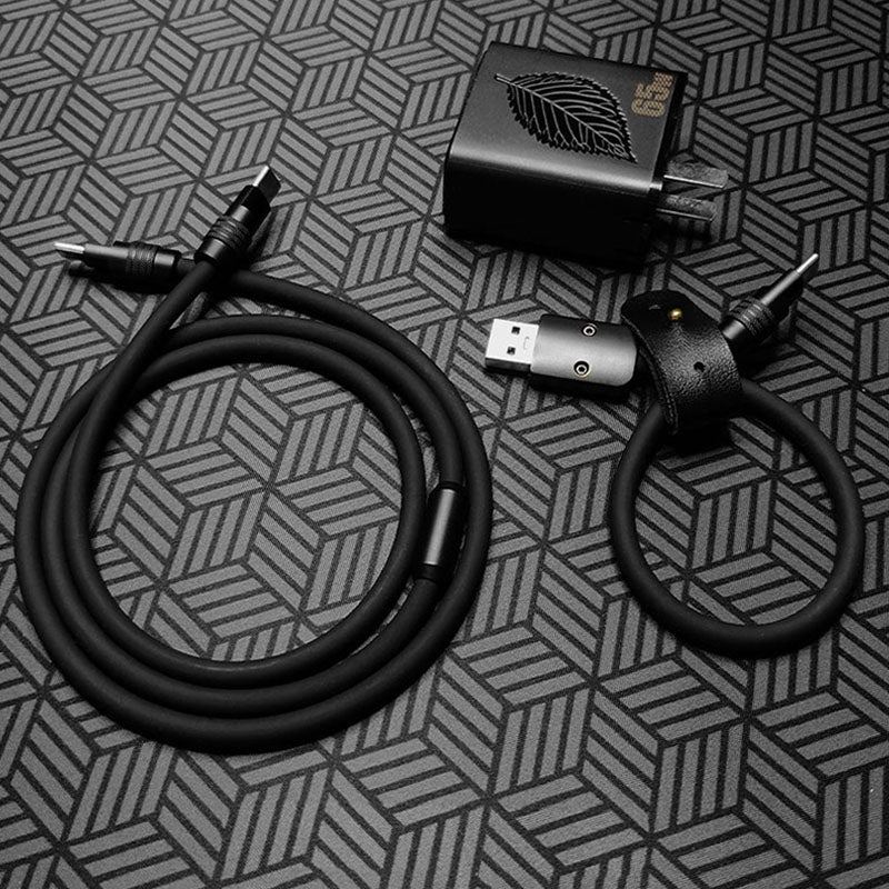 Charging cable set with leather organizer and black 65W wall charger