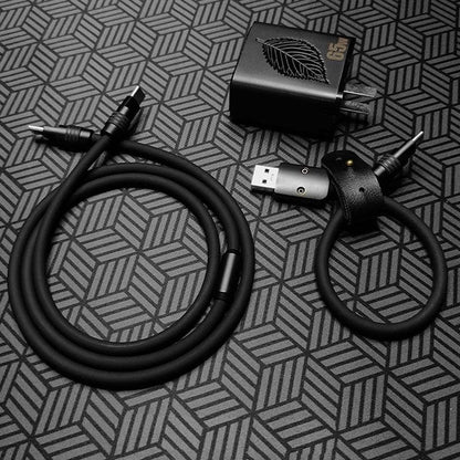 Charging cable set with leather organizer and black 65W wall charger