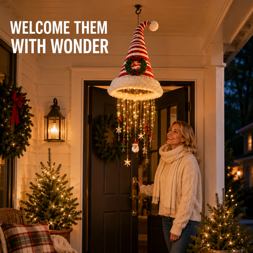 🔥🎅 Lighted Santa Hat Hanging Chandelier 🎄