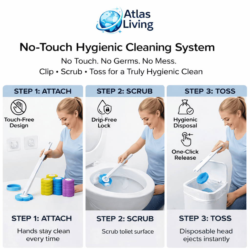 No-Touch Toilet Cleaning Wand – Fresh Brush Head Every Time