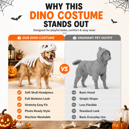 🦖 T-Rex Dinosaur Dog Costume | Glow Skeleton Halloween Outfit For Pets