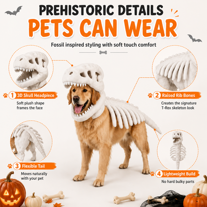 🦖 T-Rex Dinosaur Dog Costume | Glow Skeleton Halloween Outfit For Pets