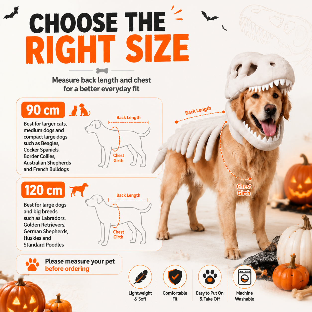 🦖 T-Rex Dinosaur Dog Costume | Glow Skeleton Halloween Outfit For Pets
