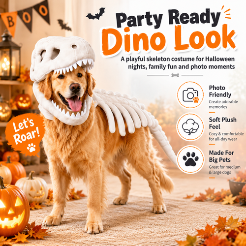 🦖 T-Rex Dinosaur Dog Costume | Glow Skeleton Halloween Outfit For Pets