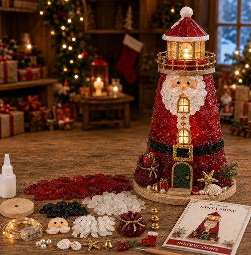 🎄Beginner-Friendly DIY Lighted Christmas Character Sea Glass-Style Lighthouse Kit Collection