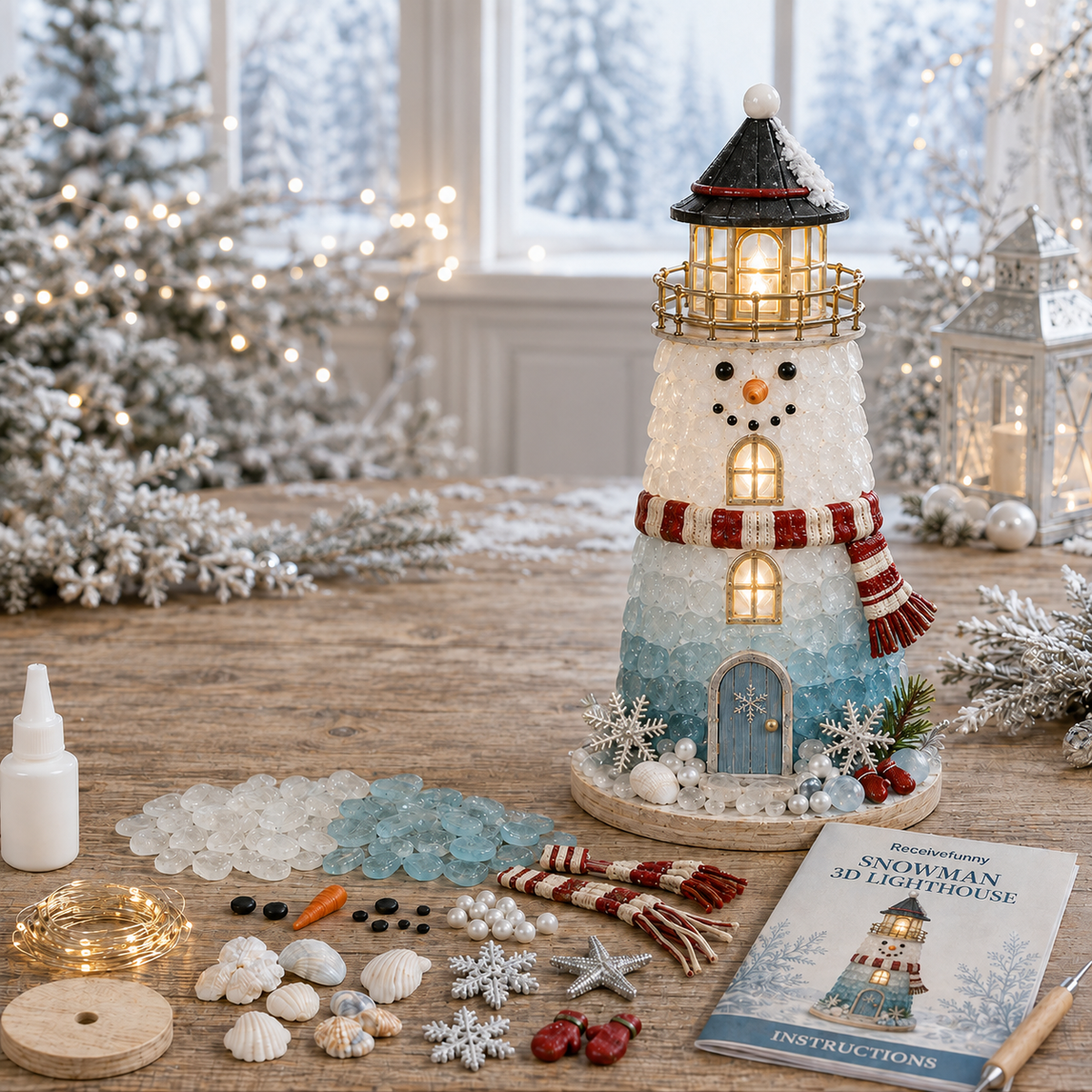 🎄Beginner-Friendly DIY Lighted Christmas Character Sea Glass-Style Lighthouse Kit Collection