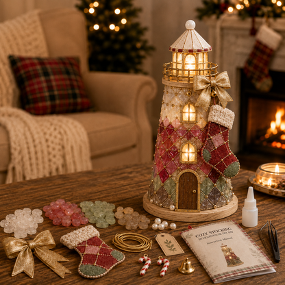 🎄Beginner-Friendly DIY Lighted Christmas Character Sea Glass-Style Lighthouse Kit Collection